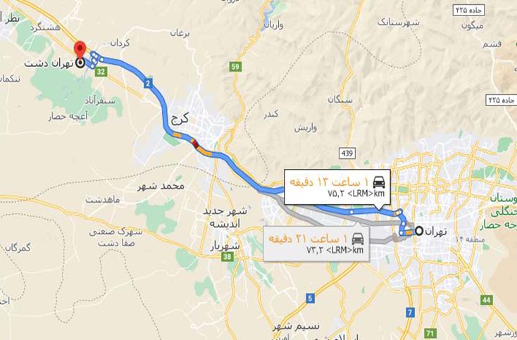 فاصله تهران دشت تا تهران