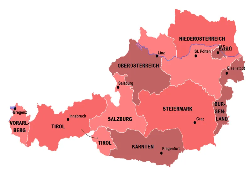 نقشه اتریش و کشور های همسایه