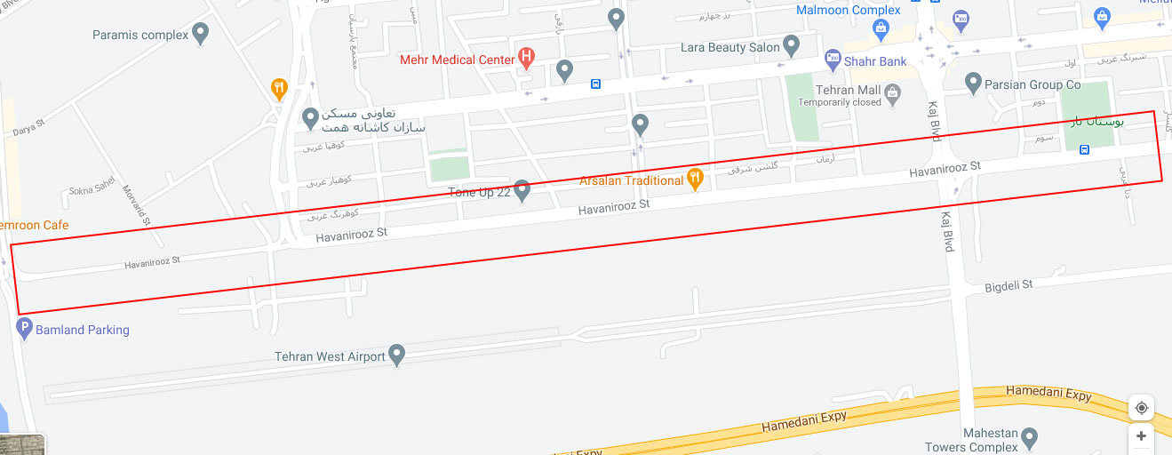 نقشه خیابان هوانیروز