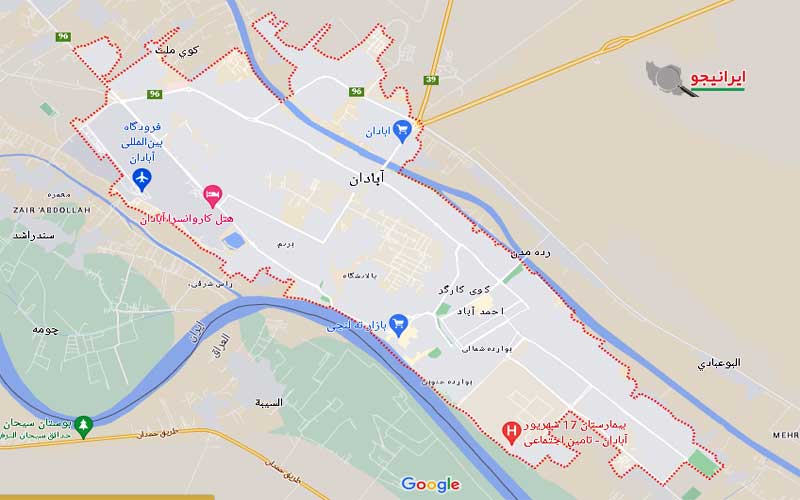 لوکیشن شهر آبادان روی نقشه گوگل مپ