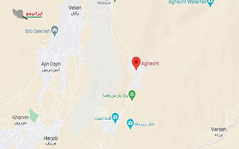 لوکیشن روستای آغشت روی نقشه گوگل مپ