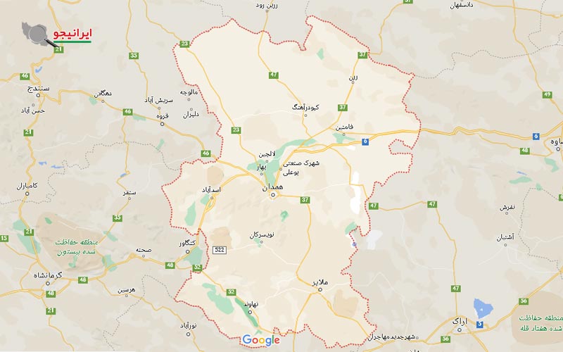 موقعیت استان همدان روی نقشه گوگل