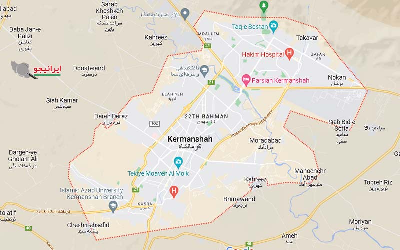 لوکیشن شهر کرمانشاه روی نقشه گوگل مپ