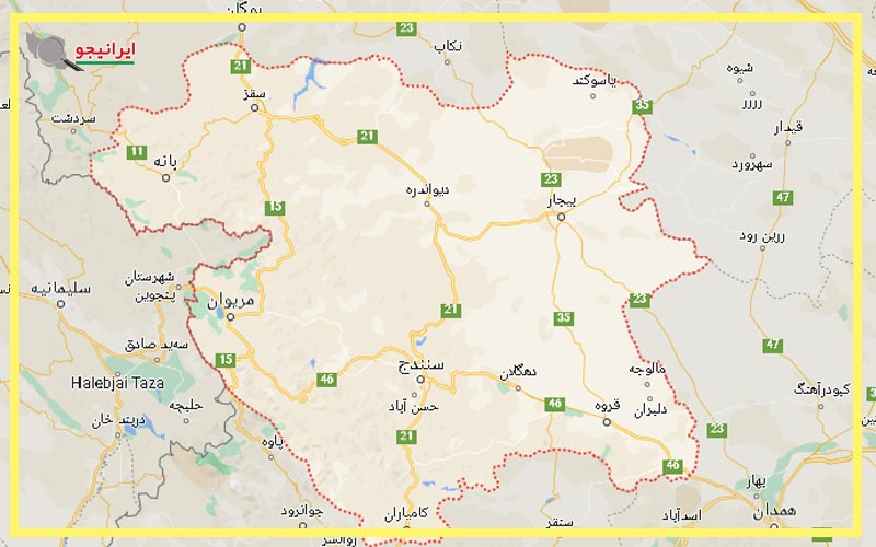 لوکیشن استان کردستان روی نقشه