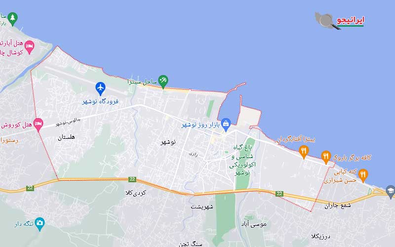 لوکیشن نوشهر روی نقشه گوگل مپ