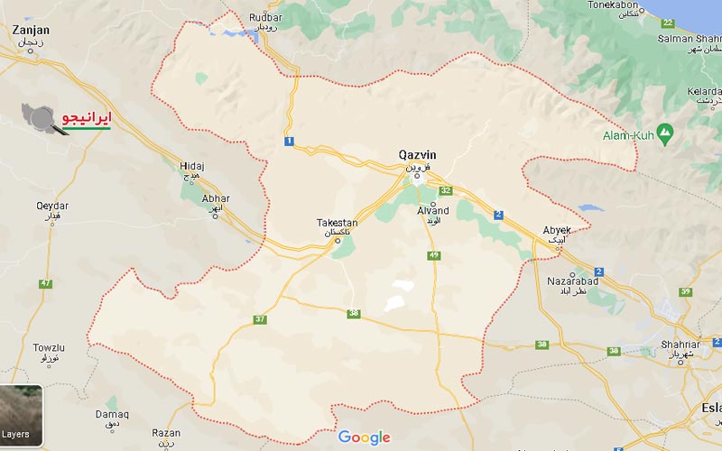 لوکیشن استان قزوین روی نقشه گوگل