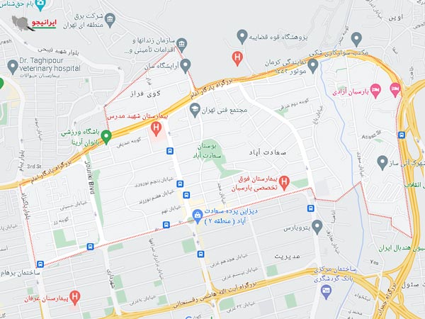 لوکیشن سعادت آباد روی نقشه گوگل مپ