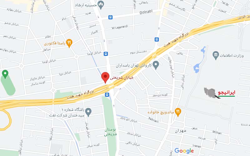 لوکیشن خیابان شریعتی تهران روی نقشه گوگل مپ