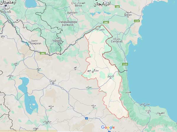 لوکیشن استان اردبیل روی نقشه گوگل مپ