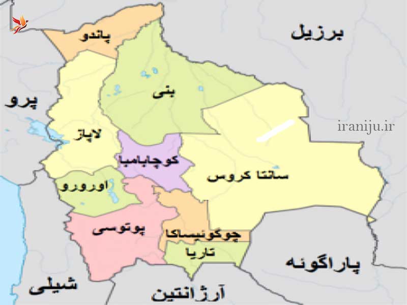 نقشه بولیوی و همسایه های آن به همراه استان ها