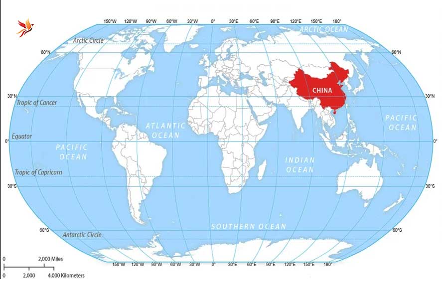 لوکیشن چین در نقشه جهان