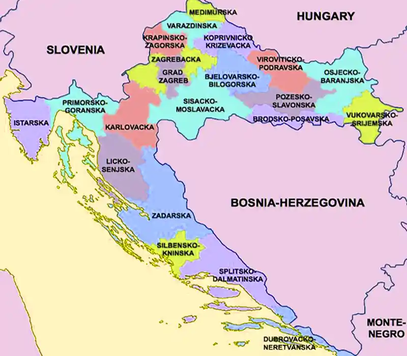 نقشه کرواسی و همسایگان