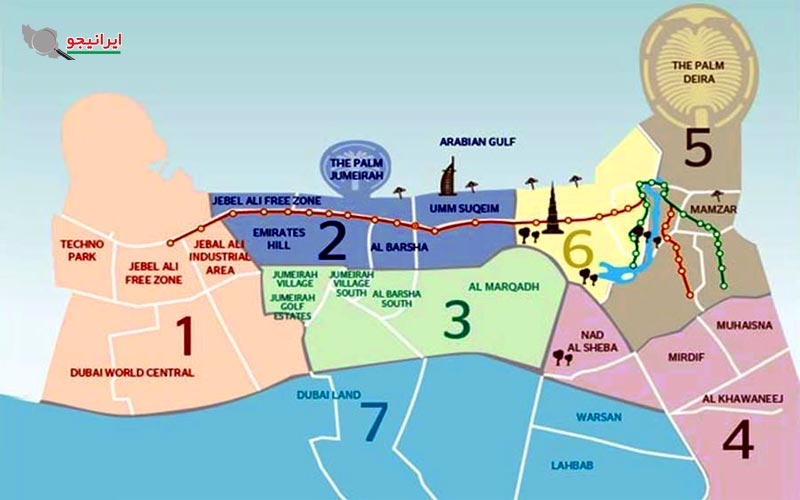 نقشه 7 ناحیه شهری دبی