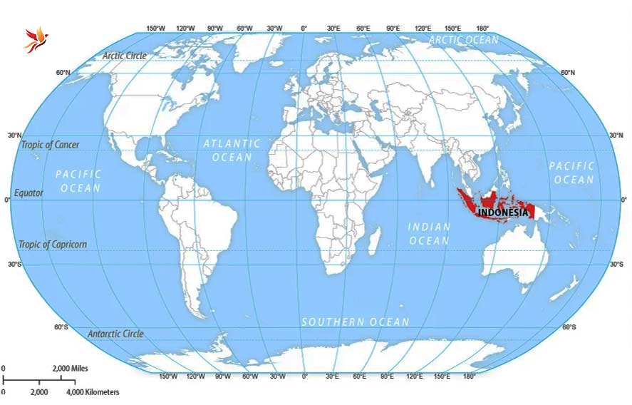 لوکیشن اندونزی در نقشه جهان
