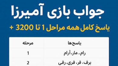 پاسخنامه و راهنمای کامل جواب بازی آمیرزا برای همه مراحل از 1 تا 3200