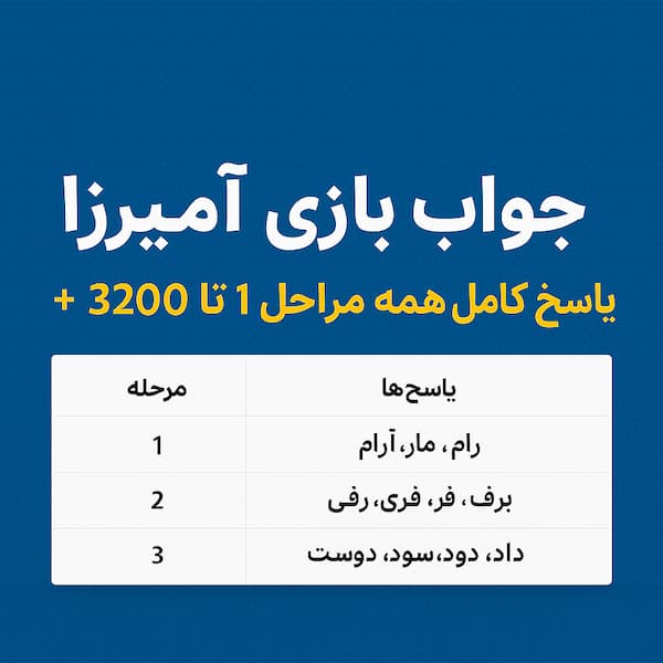پاسخنامه و راهنمای کامل جواب بازی آمیرزا برای همه مراحل از 1 تا 3200