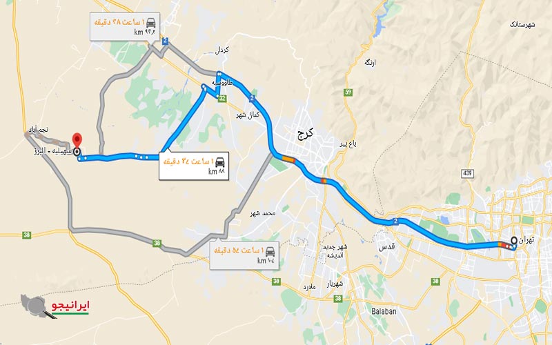 فاصله شهرک کوروش از تهران و کرج+ مسیر رفتن