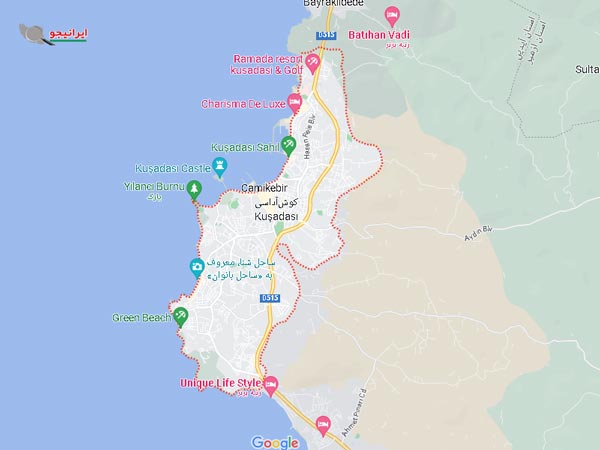 لوکیشن کوشآداسی روی نقشه گوگل مپ