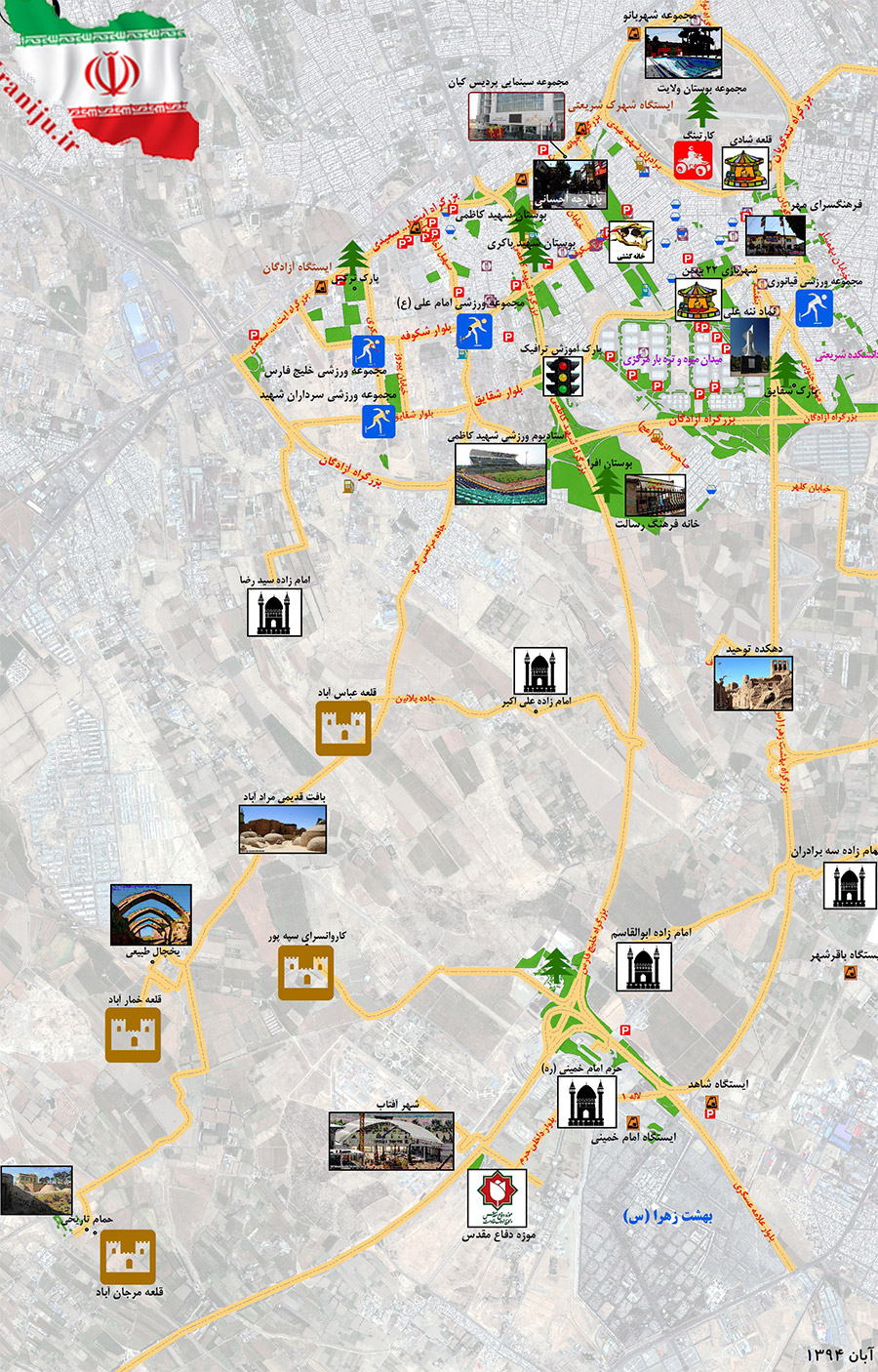 نقشه گردشگری منطقه 19 تهران