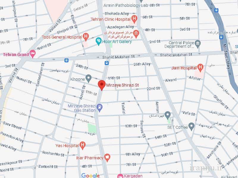 لوکیشن میرزای شیرازی روی نقشه گوگل مپ تهران