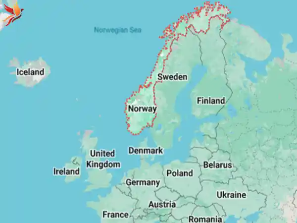 لوکیشن نروژ بر روی نقشه گوگل