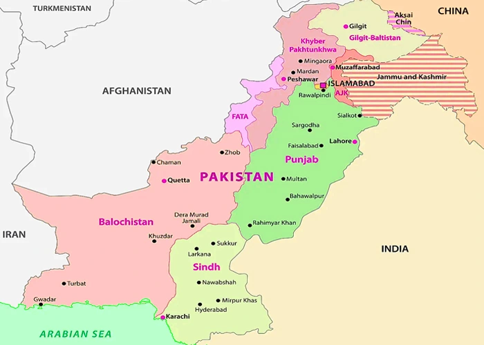 نقشه پاکستان و همسایگان