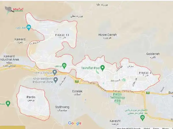 لوکیشن پردیس روی نقشه گوگل مپ