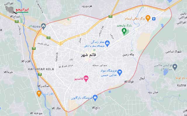 لوکیشن قائمشهر روی نقشه گوگل مپ ایران