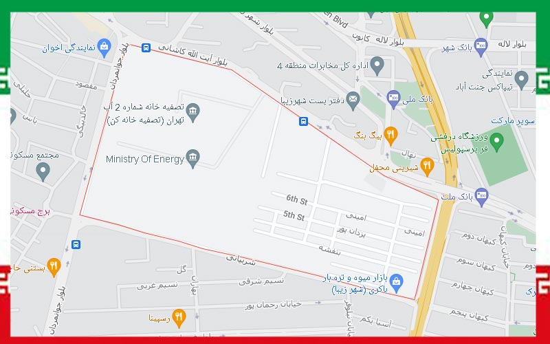 لوکیشن منطقه و محله سازمان اب روی نقشه گوگل