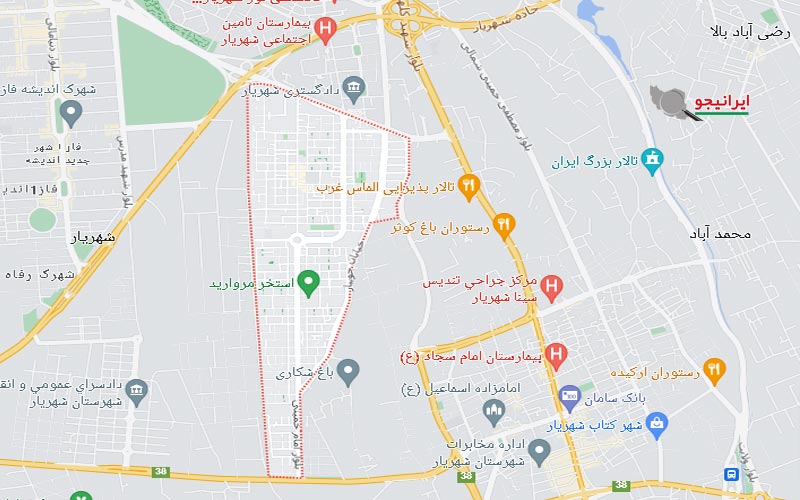 لوکیشن شهرک وایین روی نقشه گوگل مپ