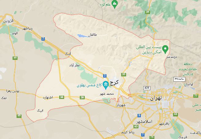 لوکیشن استان البرز روی نقشه گوگل